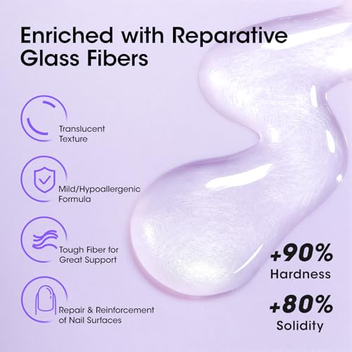 GELLEN Fiber Glass Base Gel Polish, 0.51 Fl.oz Clear Nail Strengthener for Repair Broken Damaged Thin Weak Nails, Professional Soak Off UV Base Coat Salon Home