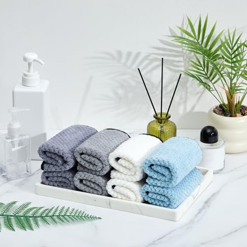 Juexica 8 Pcs Exfoliating Washcloth Men Wash Face Cloth Rustic Dual Sided Bath Washcloth 9.8 x 9.8'' Facial Scrubber Men Exfoliating Shower Towel for Body and Face (Waffle Pattern,Light Color Series)