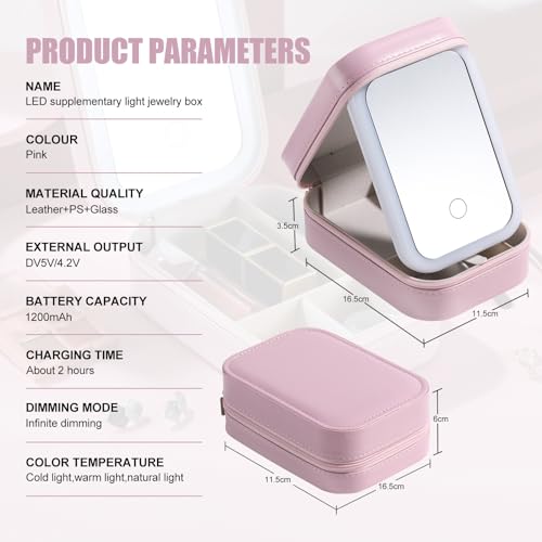 BS-MALL Travel Cosmetic Mirror Case LED Makeup Mirror Storage Case for Eyelash Station Brushes Cosmetic Tools Pink On-the-go Makeup Needs (Pink)