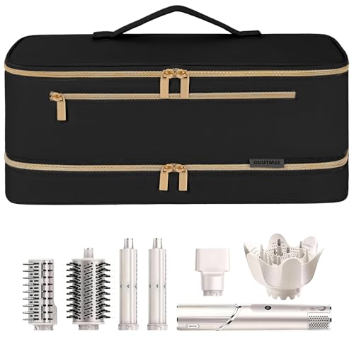 Travel Carrying Case for Shark Flex Style, Double Layer Storage Case For Shark Flexstyle, Portable Storage Organizer Soft Bag for Shark Flexstyle and Attachments, Black Gold (Only Bag)