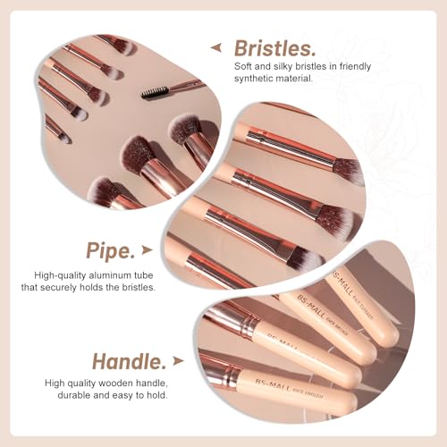 BS-MALL Makeup Brushes Premium Synthetic Foundation Powder Concealers Eye Shadows Makeup 14 Pcs Brush Set, Pink Set, with Case