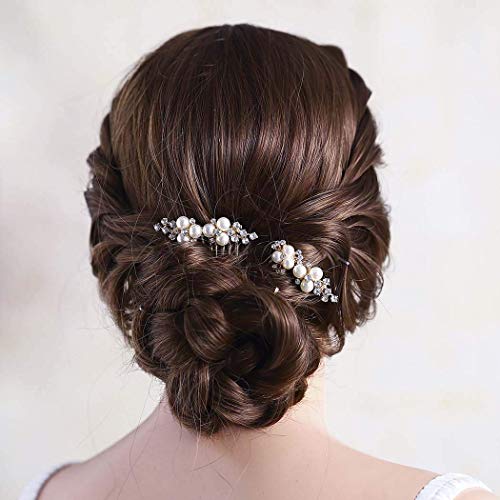 Asooll Gold Wedding Pearl Hair Comb Bride Crystal Hairpiece Bridal Rhinestone Hair Clip Hair Accessories for Women (Set of 2) (A-Gold)