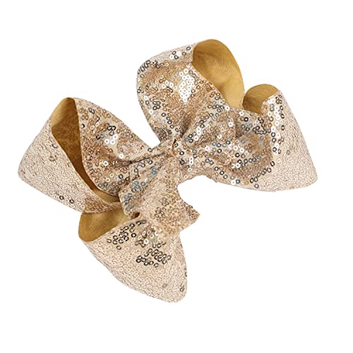 Hair Accessories: 8 Inch Large Sequin Bows and Alligator Clips for Women, Teens, and Girls (Gold)
