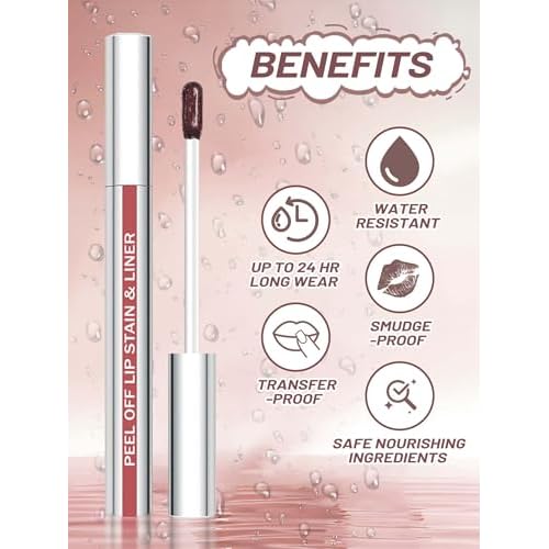 Lip Stain Peel Off Lip Liner Stain with Tweezer, Long Lasting Matte Lip Tint Tattoo, Highly Pigmented Color Lip Makeup, Waterproof Lipstick, Transfer-proof Lipstain for Women, Nude Pink