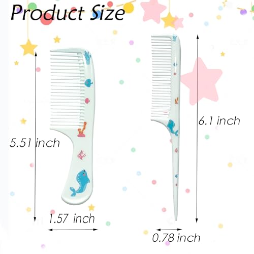 Small Cute Hair Comb,2 Piece Mini Hair Comb Set Toddler Combs Set for Girls Boys Kids Fine Tooth Rat Tail Comb Portable Plastic Hairdressing Combs Gift For Wet And Dry Hair (Blue Whale)
