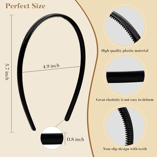 Plastic Thin Skinny Headbands - Headbands for Women - Plain Headband for Girls DIY - Hair Bands Teeth Comb Headband Halloween Comb - Black
