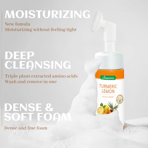 2 Pack Turmeric Lemon Face Wash with Brush, Vitamin C Foaming Facial Cleanser, Turmeric Soap Lemon Soap Deep Clean with Coconut Oil, Foaming Facial Cleanser for All Skin, 150g/5.07 FL Oz x2