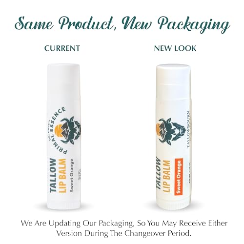Moisturizing Tallow Lip Balm ? Grass-Fed Beef Tallow with Organic Coconut Oil, Beeswax, and Vitamin E ? Sweet Orange ? Lip Balm Set ? Travel Essential ? 3-Pack