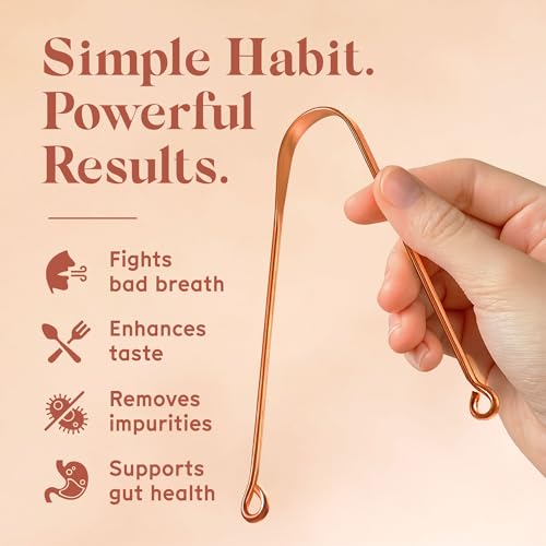 Arista Copper Tongue Scraper for Adults & Kids ? 100% Pure Copper Tongue Cleaner ? Extreme Bad Breath Treatment for Adults, Oral Detox & Hygiene ? 1 Pack with Travel Pouch