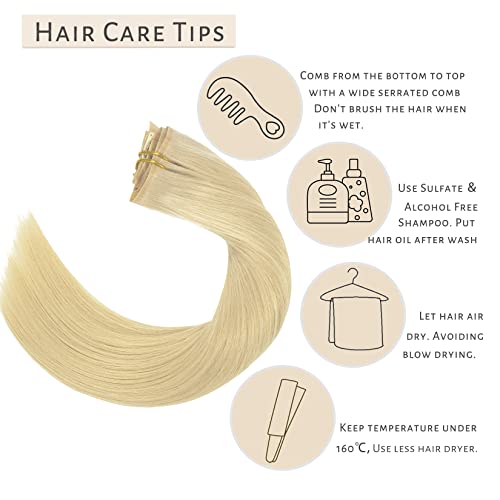Caliee Straight Clip in Hair Extensions Human Hair 7Pcs 110G Invisible PU Weft Clip in Human Hair Extensions 60A Platinum Blonde Real Hair Extensions Clip in Human Hair for Women 18Inch