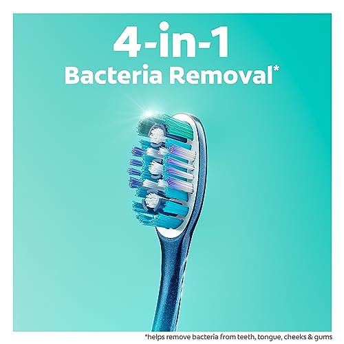 Colgate 360 Whole Mouth Toothbrush, Adult Toothbrushes Medium Bristles, Helps Remove Bad Breath Bacteria and Plaque, Medium Toothbrush Pack, Includes Cheek and Tongue Cleaner, 4 Pack