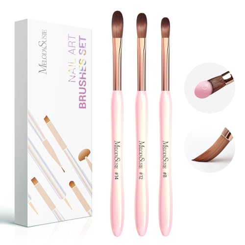 MelodySusie 3Pcs Acrylic Nail Brush Set, Size 8/12/14 for Extension and 3D Carving,DIY Home Salon Manicure Tool, Pink
