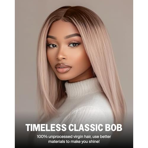Ash Blonde Bob Wig Human Hair 13x4 HD Lace Frontal Wigs Pre Plucked with Baby Hair 20/Ash Blonde Ombre Lace Front Wig 210% Density Bleached Tiny Knots Straight Bob Wig 14 Inch
