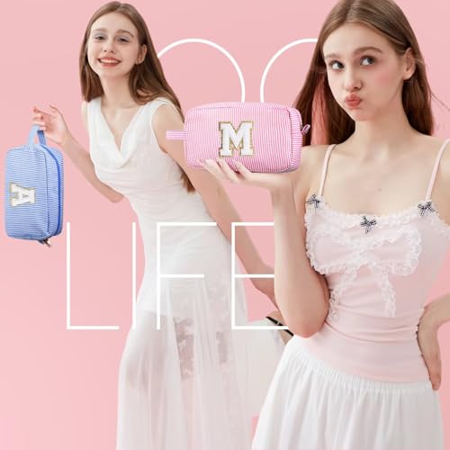 YOOLIFE Birthday Gifts for 4 5 6 7 8 9 10 11 12 13 14 Year Old Girl, Teen Girl Gifts Trendy Stuff, Initial Makeup Bag, Travel Toiletry Pouch, Pink M