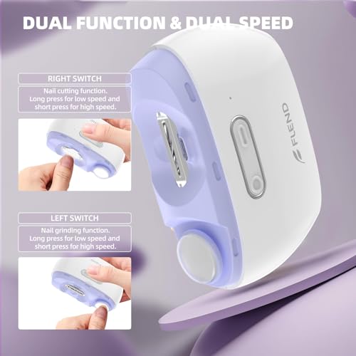Electric Nail Clipper, Electric Nail Trimmer Suitable for Children, Adults, and Elderly, Automatic Nail Clipper with 2 Adjustable Speeds, Nail Clippers with LED Light and Chip Storage Box, Purple-002