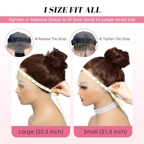 Beluck 20 Inch Chocolate Brown Human Hair Wig 360 Lace Front Wigs Human Hair Pre Plucked With Drawstring Wig 200 Density Body Wave Frontal 360 Full Lace HD Lace Front Wigs Glueless