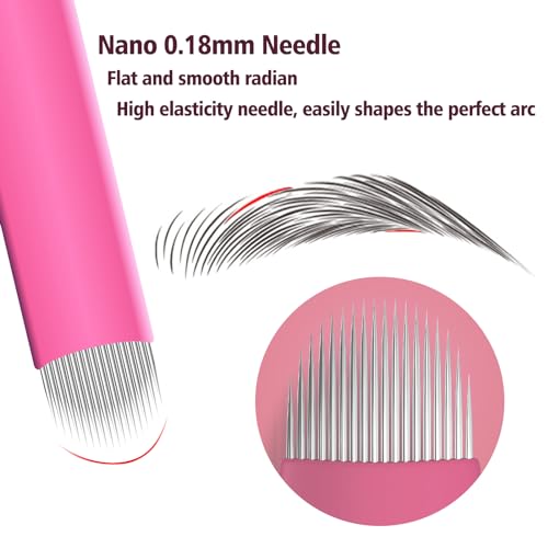 50Pcs Professional Nano Microlading Needles U Shape Microblades 0.18mm Diameter Disposable Manual Eyebrow Tattoo Blades for Hair Strokes Permanent Makeup Supplies Microblading Kits (18 U)