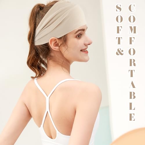 Zkptops 6Pcs Headbands for Women Non Slip Extra Wide Sport Headbands Soft Wide Hair Bands for Girls Elastic Fabric Sweat Hair Warp Workout Yoga Running Daily Hairs Accessories(Black White Gray Beige)