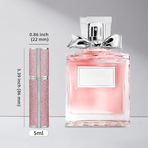 AE00BL Sparkling Travel Perfume Bottle, 5ml Mini Perfume Atomizer Sprayer, Glitter Diamond Pump Fill Perfume Bottle for Traveling, Vacation & Bussiness (Sparkling Blue)