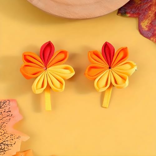 Fall Hair Clips for Girls Women, Fall Thanksgiving Nail Accessories, 2pcs Cute Maple Leaf Hair Clips, Mixed Color Polyester Hair Accessories for Girls and Women, Thanksgiving Hair Barrettes
