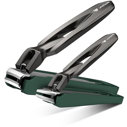 Nail Clippers with Catcher, 2-Pack Slanted & Curved Nail Clippers for Ingrown Toenails and Fingernails, Anti-Splash Nail Cutter for Men, Women, Seniors, Heavy-Duty Finger Nail Clippers Adult