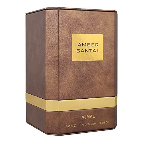 Ajmal Amber Santal Eau de Parfum 3.4 oz / 100 ml ? Unisex Spicy, Woody & Ambery Fragrance with Sandalwood, Incense & Nutmeg | Long-Lasting Luxury from Dubai