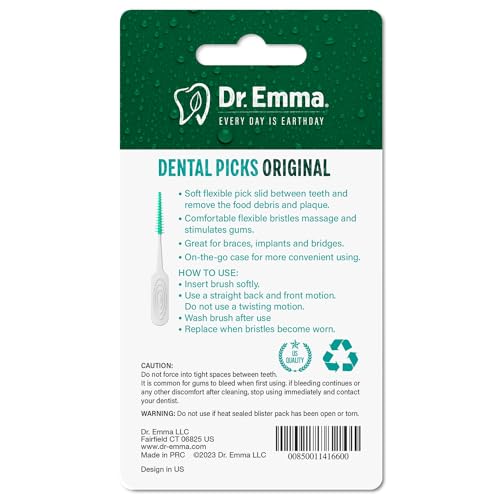 Dr. Emma Original Dental Picks Mint Soft Rubberized Tooth Picks Easy to Use Brush Picks 100Ct/Pack, 2 Packs (200Ct)