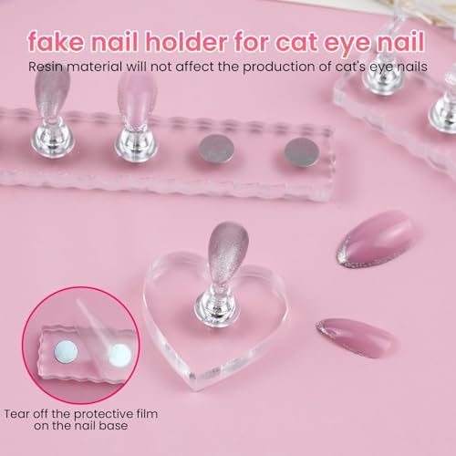 ESUOHYM Nail Stand For Press On Acrylic Strong Magnetic Nail Holder Kit For Painting Nails Tip Arts Display With 200PCS Double-Sided Tape And 1 Heart Shaped Acrylic Magnetic Presson Stands Nail Art Supplies
