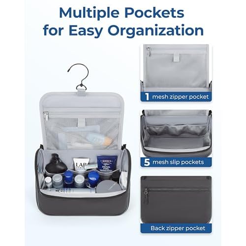 BAGSMART Travel Toiletry Bag for Men, Hanging Toiletry Bag for Mens Traveling, Outdoor Activities, Bathroom Shaving, Travel Essentials Dopp Kit Organizer 360 Swivel Hook Water Resistant, Blue