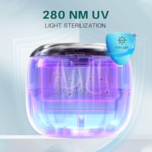 Voraiya Dental Ultrasonic Retainer Cleaner Machine, 45kHz Denture Cleaning Pod with 4 Modes Digital Timer for Aligner, Mouth Night Guard, Braces, Toothbrush, Jewelry, Ring