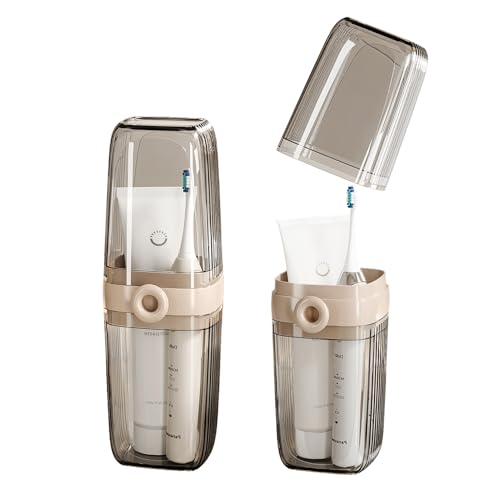Toothbrush Travel Case, 2 in 1 Toothbrush Holder and Rinse Cup, Large Capacity Toothbrush Cup with Cover, Portable Travel Toothbrush Holder for Traveling, Camping, Trip - 1Pcs - Beige&Clear