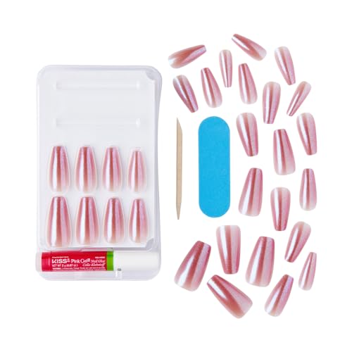 KISS False Nails Kit, Bare but Better Ready to Wear Sculpted Nails, Stick and Glue Included, Long Length, Coffin Shape, Long-Lasting Hottest Trend Glue on Nails, Convenient & Easy to Apply
