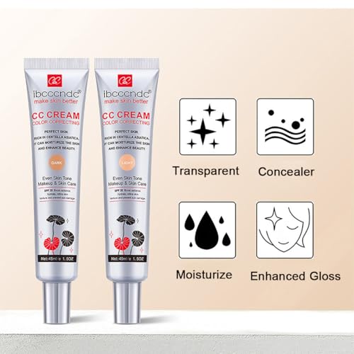 Color Correcting CC Cream with SPF 25,Full-Coverage Foundation,Hydrating Serum,Refine Skin Texture, Avoid Sun Damage (Light, 45 ml)