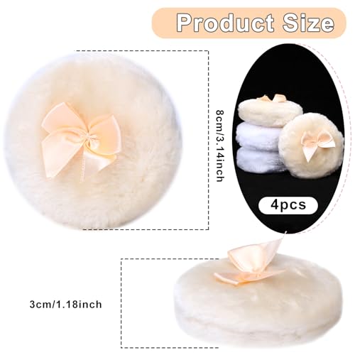 4Pcs Large Fluffy Powder Puff, White Powder Puff, Powder Puffs for Face powder, Ultra Soft Body Powder Puff, Soft Face Body Powder Puff, Washable Reusable Makeup Puffs(White/Beige)