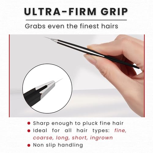 Eyebrow Tweezers Women Facial Hair, Stainless Steel Facial Hair Removal Precision Tweezer for Men & Women in Black, Slanted Tip Eyebrow Plucker for Easy Plucking, Professional Tweezers by AURAY (2)