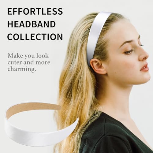 WOVOWOVO White Headbands for Women Girls Satin Headband