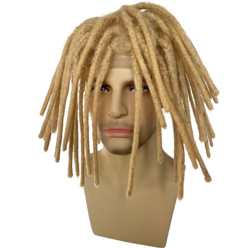 12inch Transparent Full Lace Base Afro Dreadlock Extensions Toupee For Men and Women, 0.6cm Loc Extensions Human Hair Dreadlock 10x8inch #613 Blonde Color