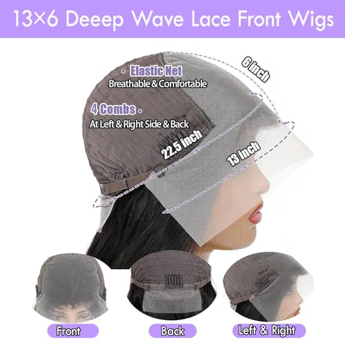 30 Inch Deep Wave Lace Front Wigs Human Hair 13x6 HD Lace Front Wigs Pre Plucked Deep Wave Wig with Baby Hair 200 Density Deep Curly Human Hair Wig for Women