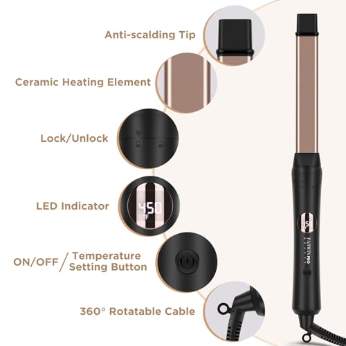 PARWIN PRO BEAUTY 5 in 1 Curling Iron Set with 1 Extra Long 9" Spiral Wand, Professional Hair Wand Curler, Up to 450F, LED Display, Gold, Includes Heat Protective Glove & 2 Clips