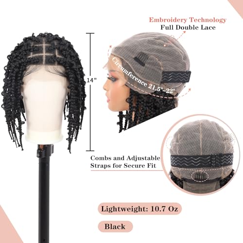 Lexqui 14" Short Knotless Braided Wigs for Women Box Braid Wig Full Double Lace Butterfly Bob Braided Lace Wigs with Baby Hair Synthetic Hair Braid Lace Front Wig Natural Black