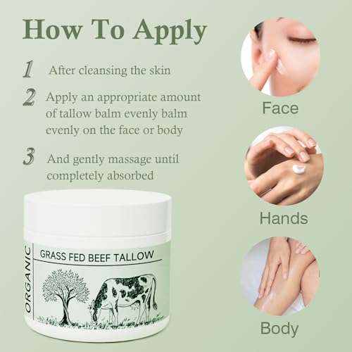 Beef Tallow, Beef Tallow for Skin, Tallow Face Moisturizer, 2 Packs Unscented Beef Tallow Blam Grass Fed Whipped Tallow Face Cream Nourishing Soothing Moisturizer Body Lotion Skin Care
