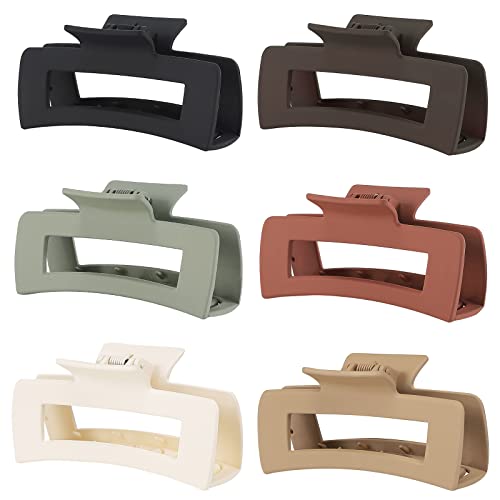 4 Inch Big Hair Claw Clips 6 Pcs Large Claw for Thick Hair Square Hair Clips for Women Rectangle Hair Clips Nonslip Acrylic Banana Jaw Clips Hair Accessories for Girls (Brown)