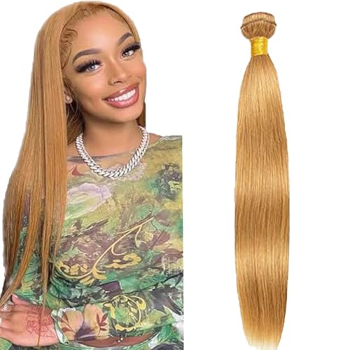 #27 Honey Blonde Bundle Human Hair Blonde Human Hair Bundles Straight 1 Bundle Color 27 16 Inch Blonde 100G/PC Unprocessed Brazilian Virgin Double Weft Hair Extension