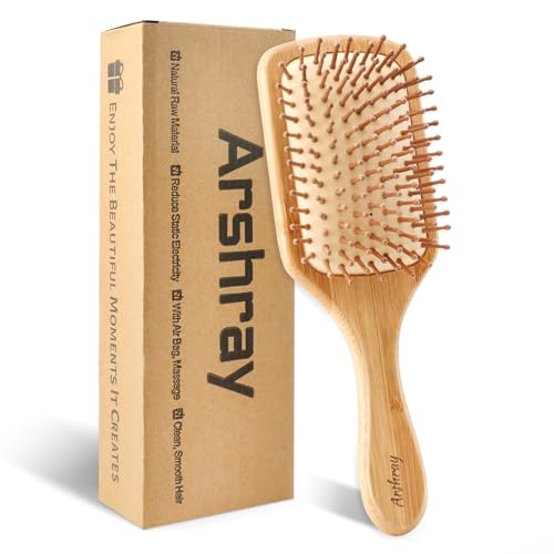 Natural Bamboo Bristles,Soft Bristle Cushion,Reduce Static Electricity,Hair Comb Teeth Round and Smooth,Promote Scalp Blood Circulation,Ergonomic Handle