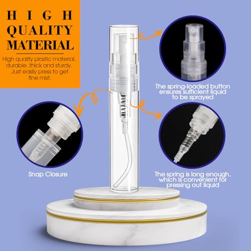 60PCS 5ml Mini Spray Bottle, Portable Clear Plastic Spray Bottle, Empty Fine Mist Refillable Perfume Atomizer, Small Sample Containers for Cleaning, Travel, Essential Oils