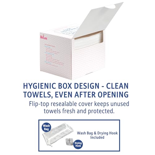 3D Nonwoven Face Towels-XL 13¡±x10¡±, 50Cts=150 Uses, Cut Waste & Cost 70%, Ultra-Clean, Soft & Durable, Dual-Surface: Cleanse, Exfoliate, Includes Wash Bag & Hook