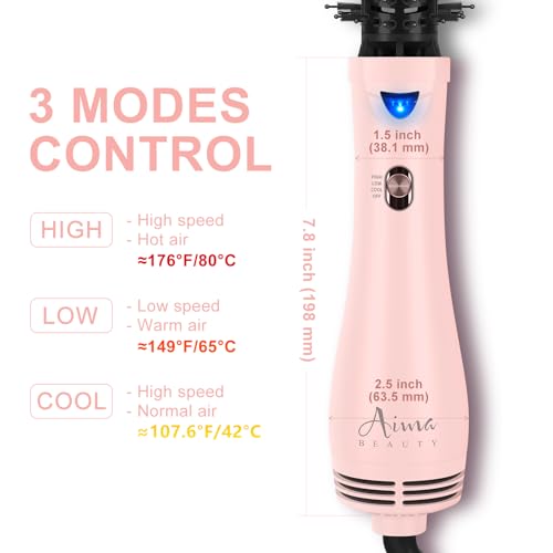 Hair Dryer Brush Blow Dryer Brush in one, Aima Beauty 1.25'' Round Brush Blow Dryer Ionic Hot Air Brush Styler Volumizer with Ceramic Coating & Tufted Bristles for Smooth and Shiny Blowout, Pink