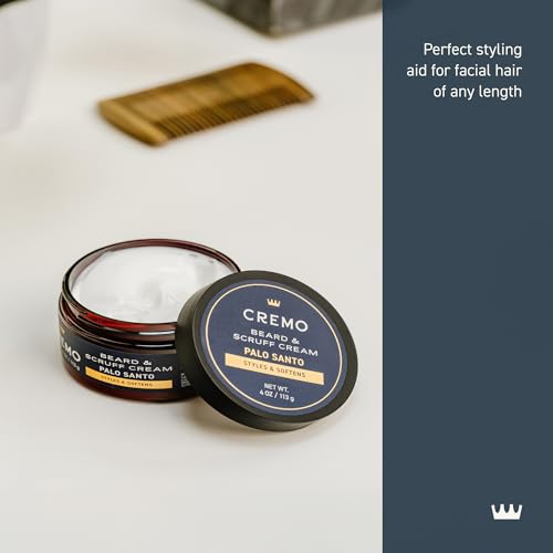 Cremo Beard & Scruff Cream, Palo Santo (Reserve Collection), 4 oz - Soothe Beard Itch, Condition and Offer Light-Hold Styling for Stubble and Scruff (Product Packaging May Vary)