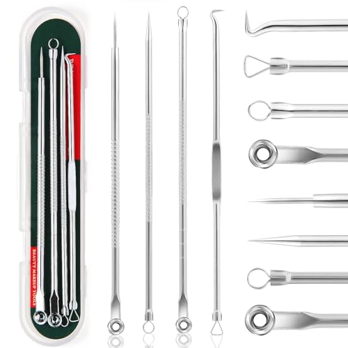 FEITA Blackhead Remover Pimple Popper Tool Kit, Comedone Pimple Extractor Acne Tools for Face Nose, Stainless Acne Needle Zit Popping Removal Facials Tool, Silver 4Pcs