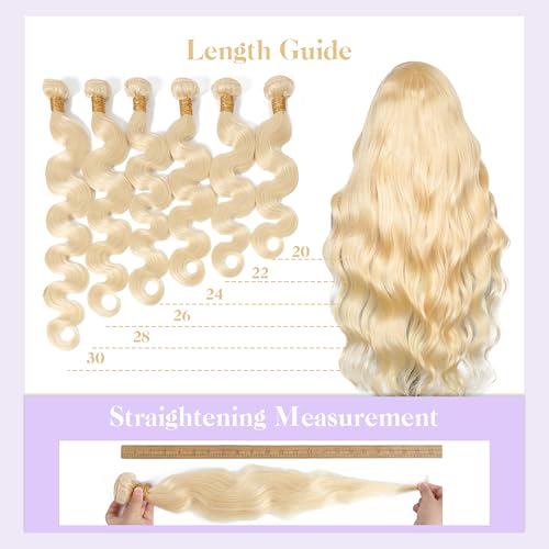 Blonde Body Wave Bundles Human Hair 18 20 22 Inch 15A 613 Bundles Human Hair,Sew In Quick Weave Body Wave Bundles 100% Real Human Hair Extensions Tangle Free Shedding Free Triple Lifespan